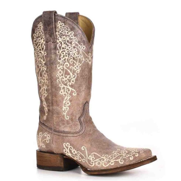 Corral Shoes - Corral Crater Bone Brown Embroidered Cowgirl Boots